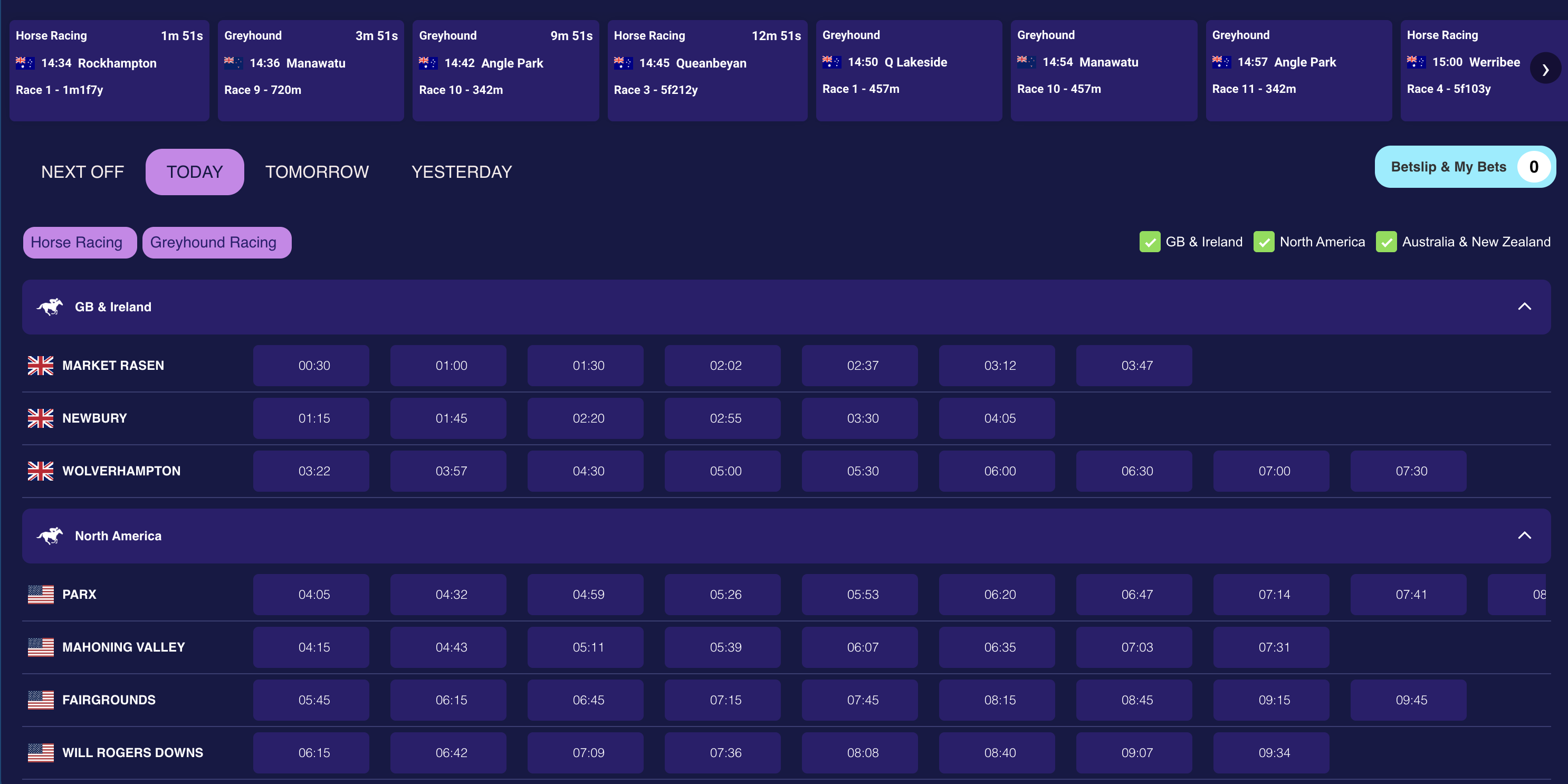 Screenshot of racing app